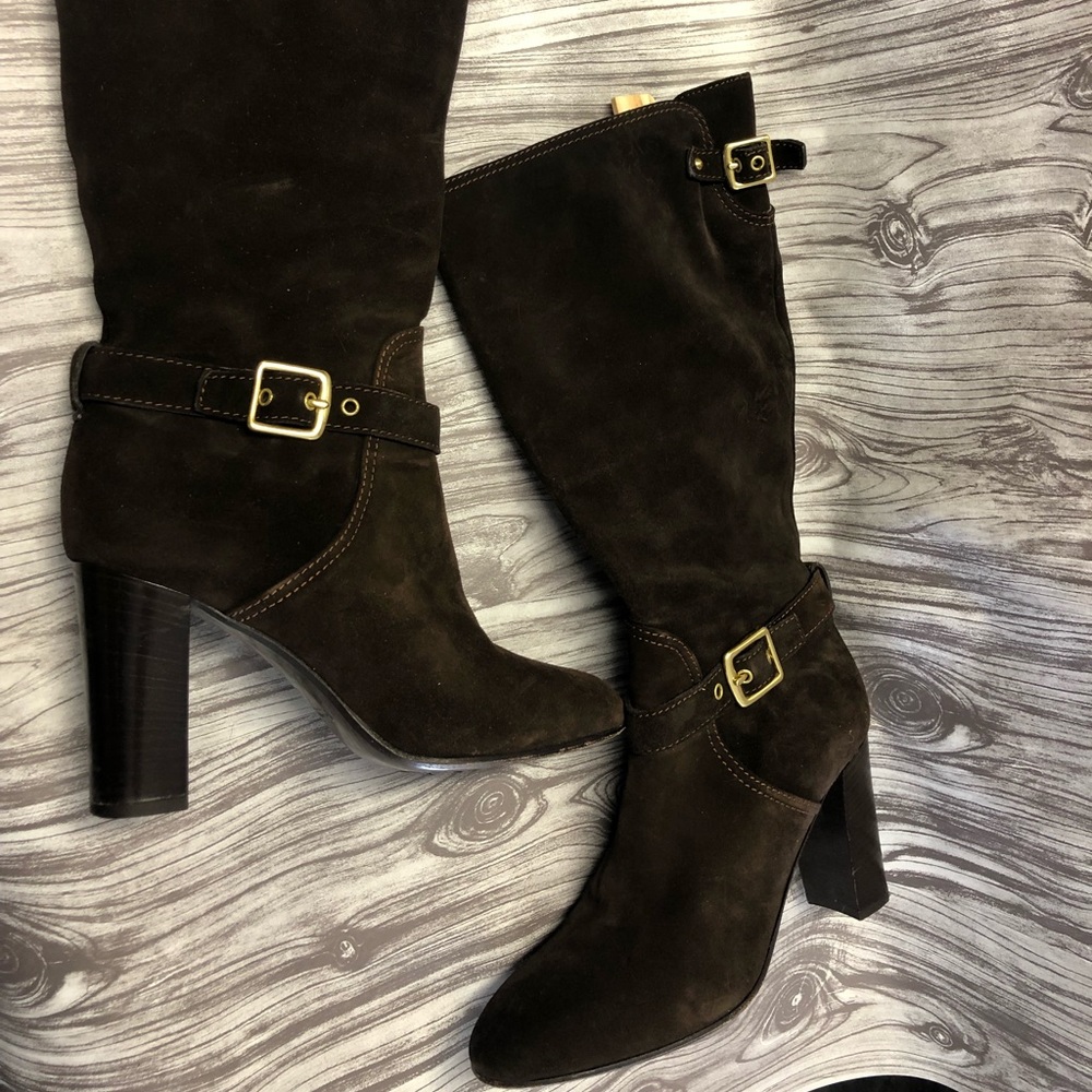 Authentic Coach brown suede boots sz 8 / 8.5 gold buckle